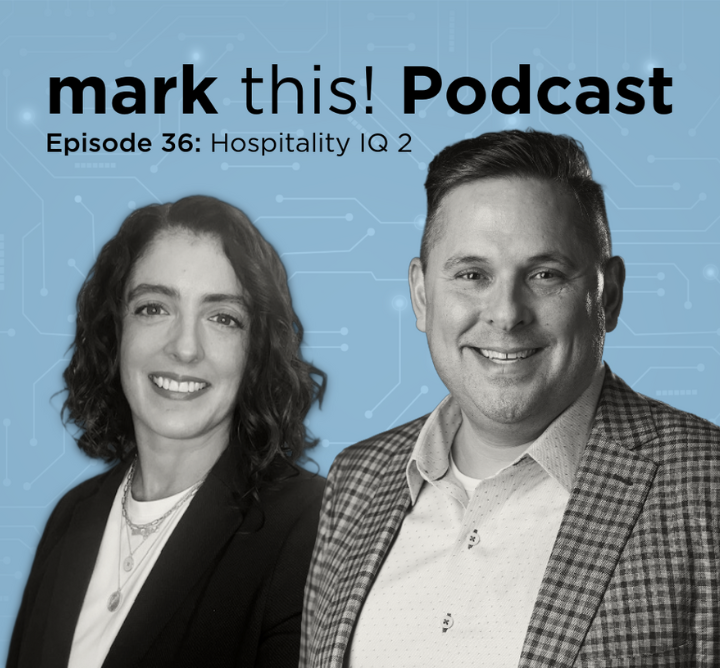 Headshots of Peter Czimback and Kate Balliet, for the Mark This Podcast Hospitality IQ 2 episode.