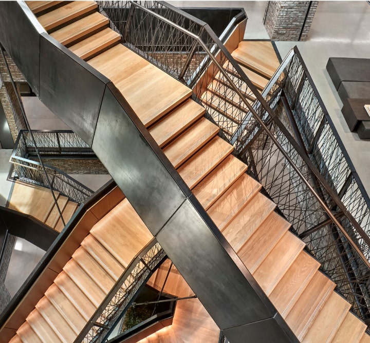 Overhead view of staircases.