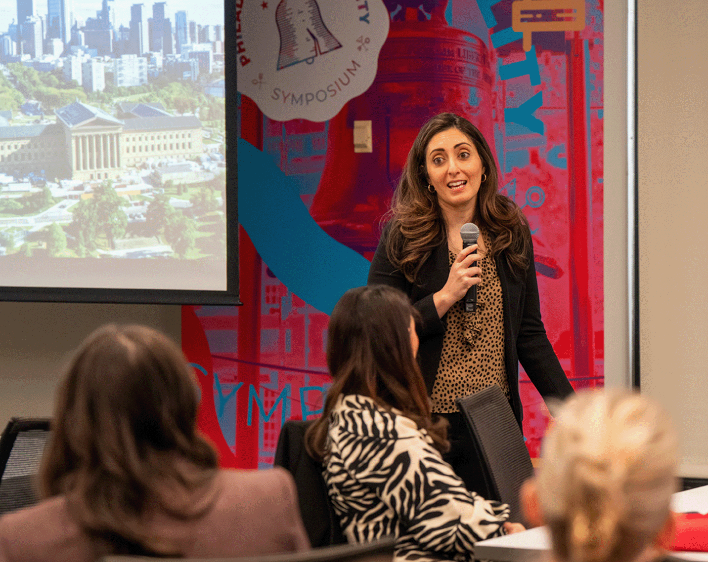Aramark Senior Director of Hospitality Enablement Shaady Ghadessy leads a hospitality workshop.