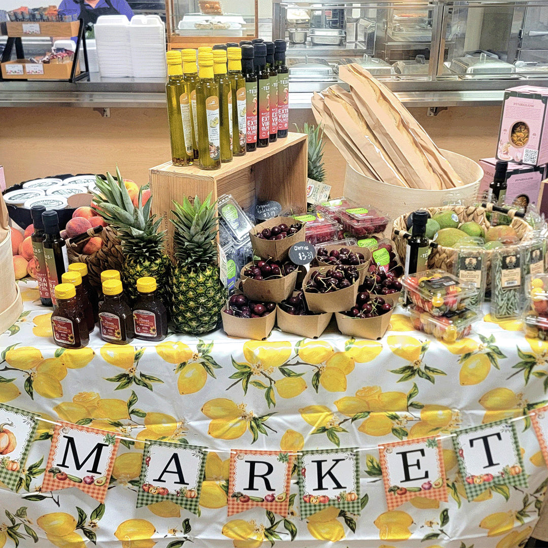 A farmer's market table at a healthcare account.