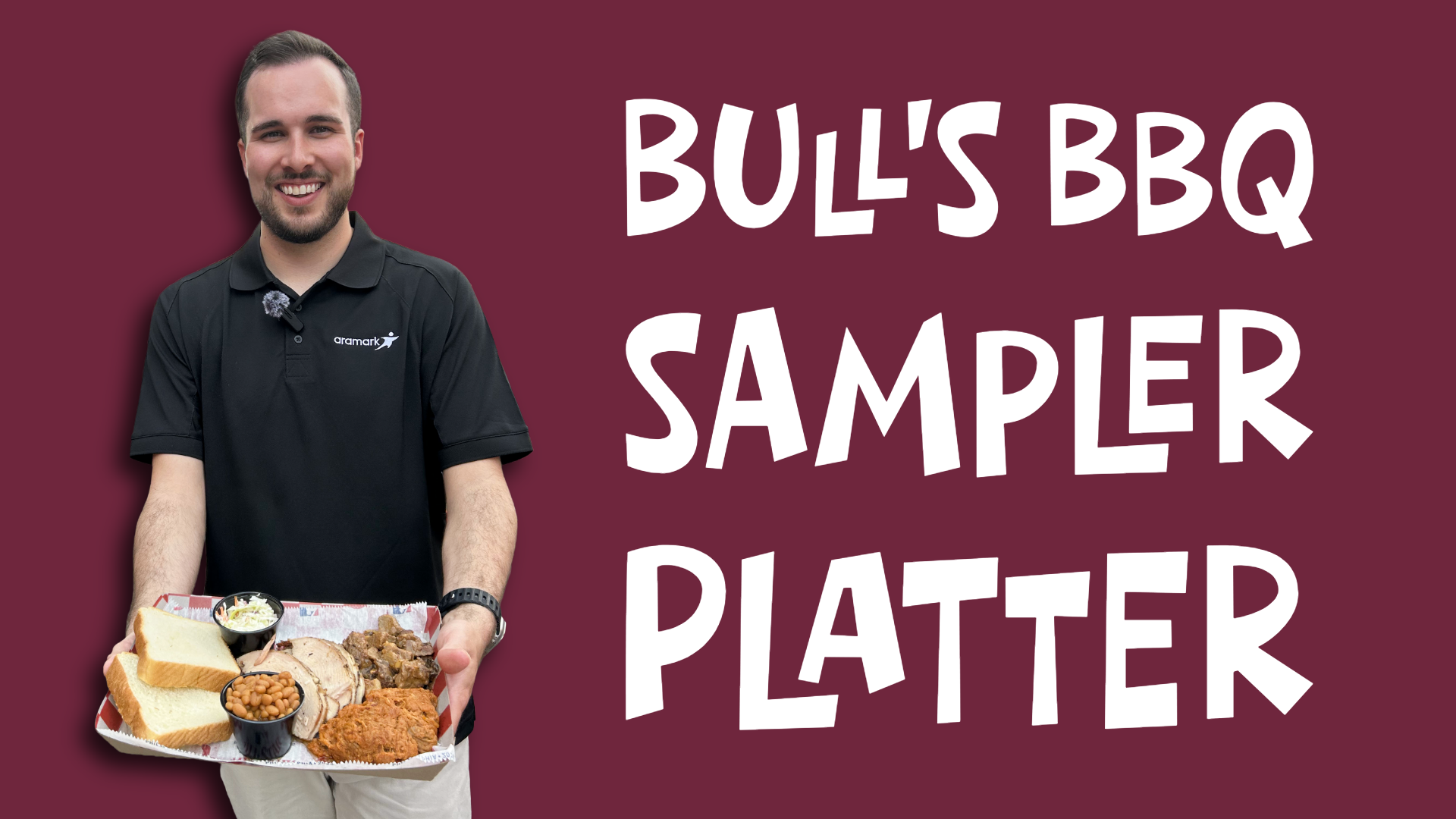 Conall Smith holding the Bulls BBQ Sampler Platter