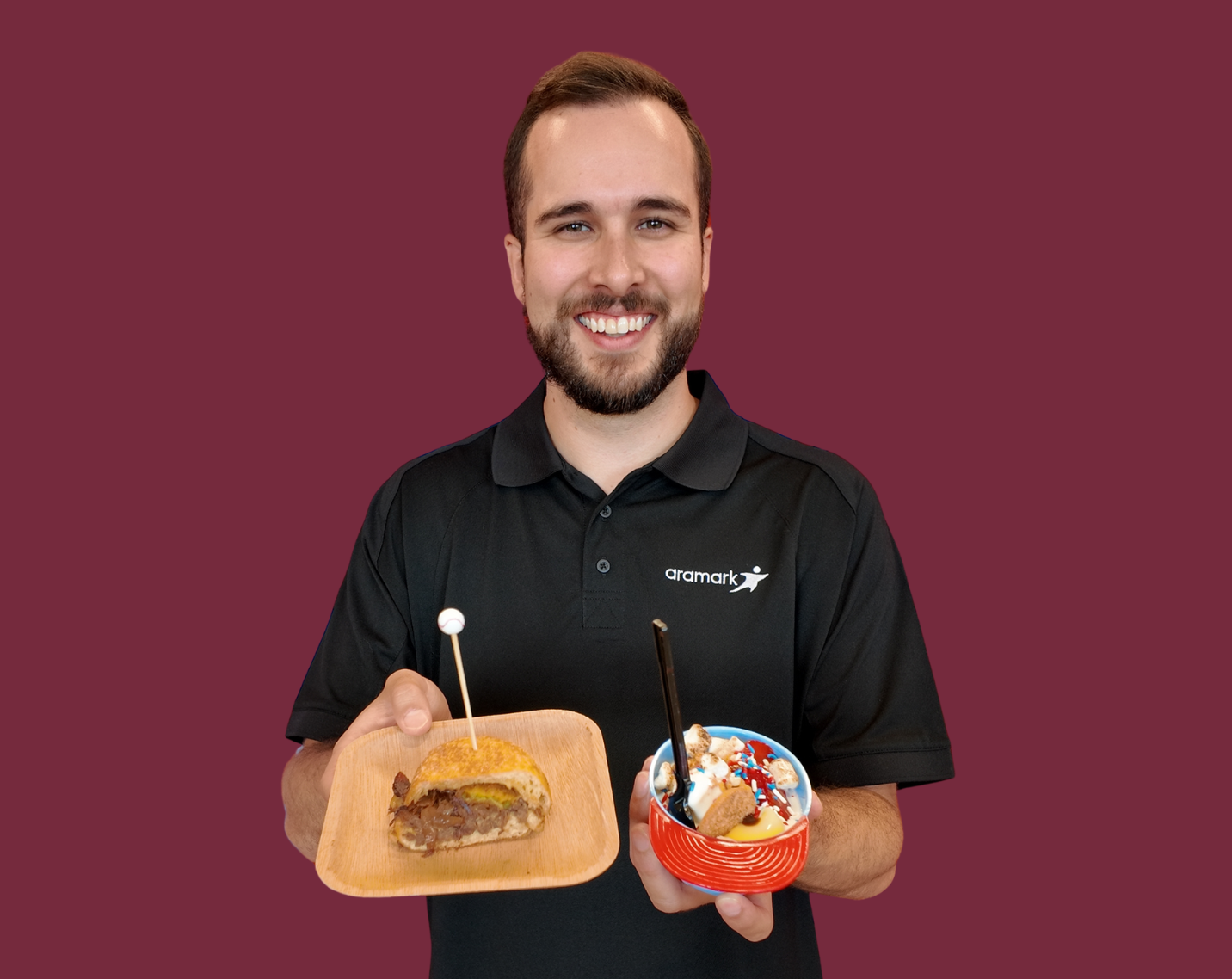 conall holding all-star menu items at citizens bank park