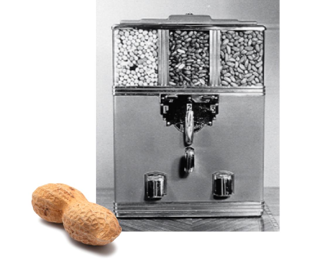 An old-fashioned nut dispensing machine.