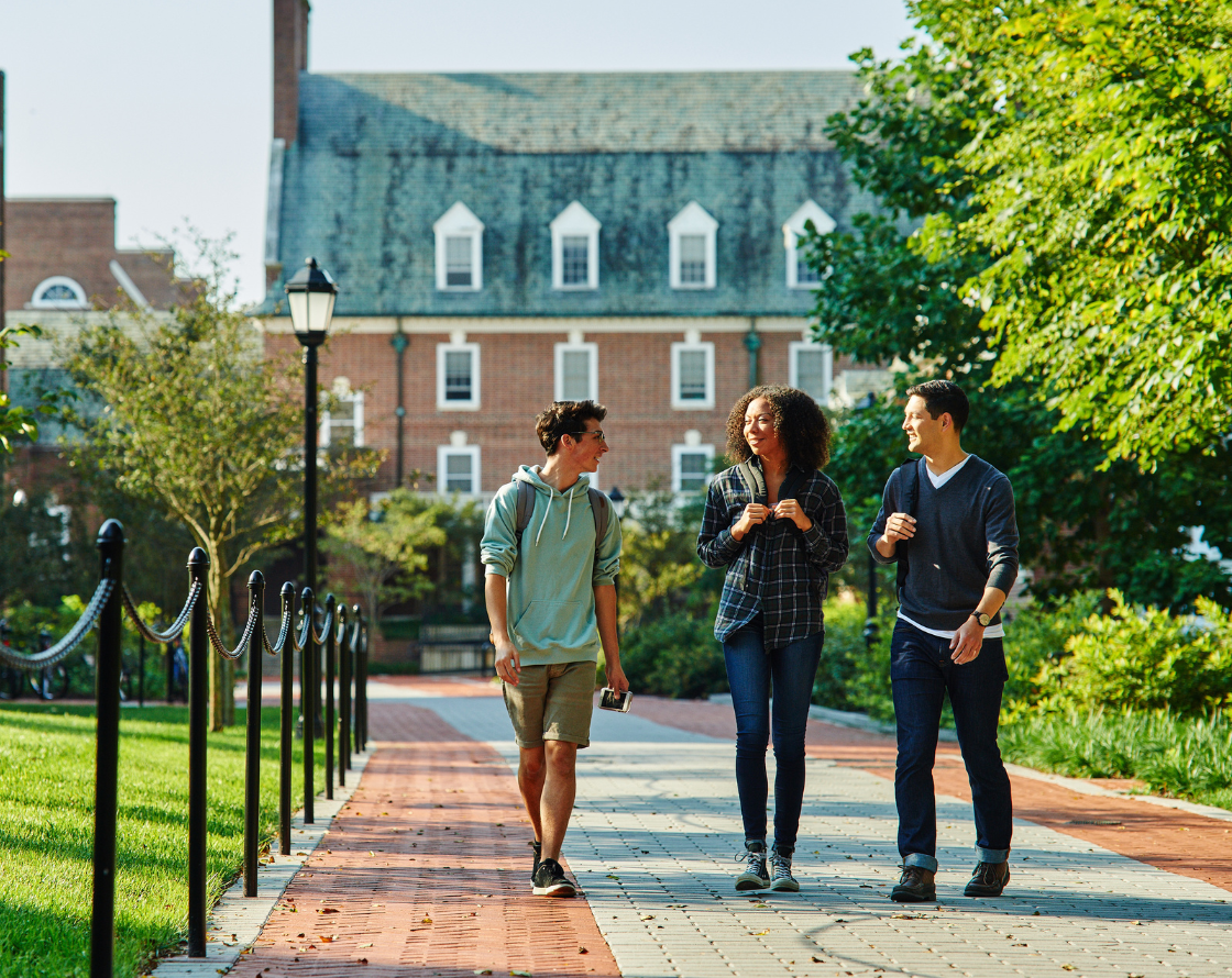 College students walking through campus