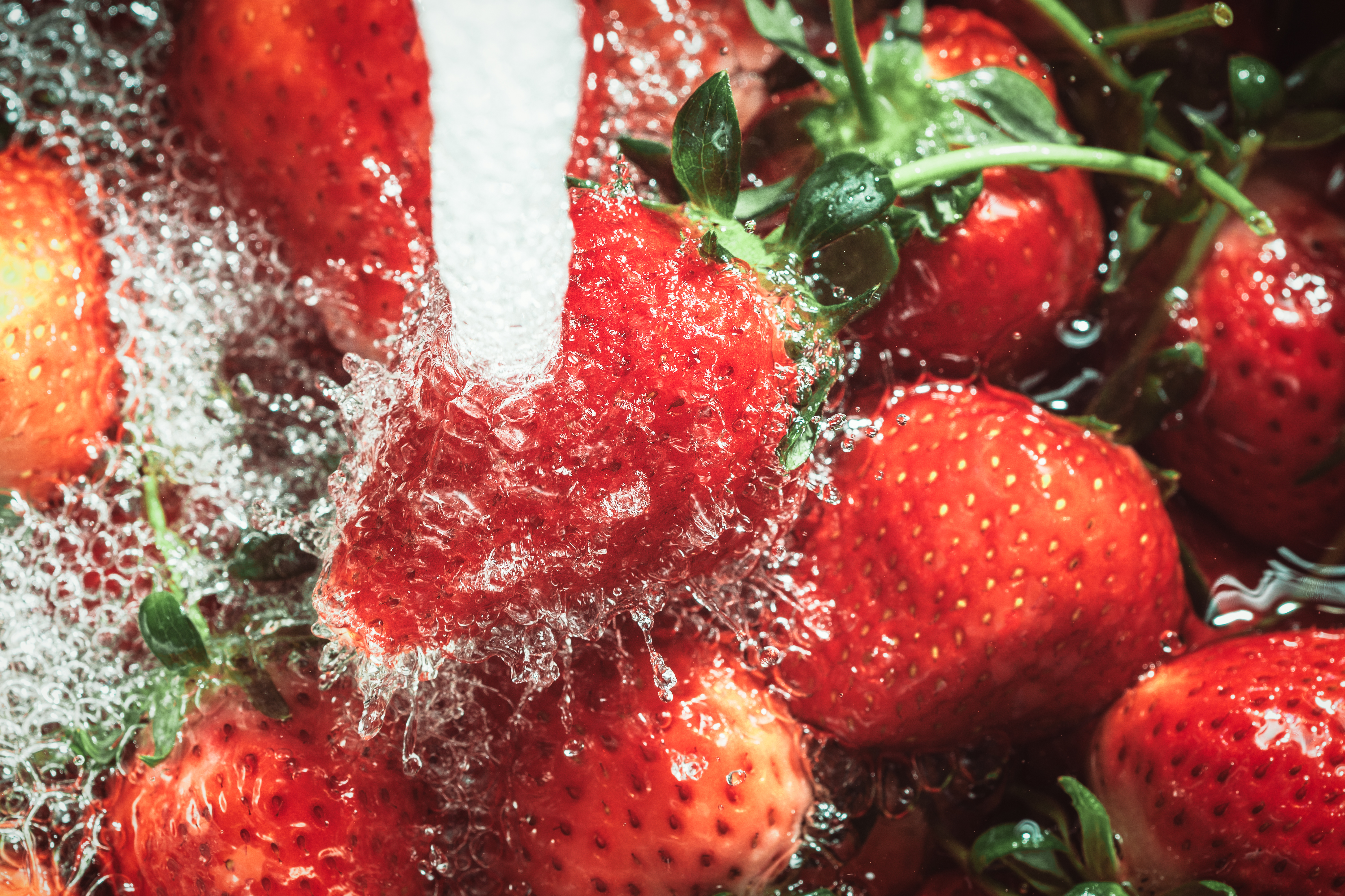 strawberries getting washed