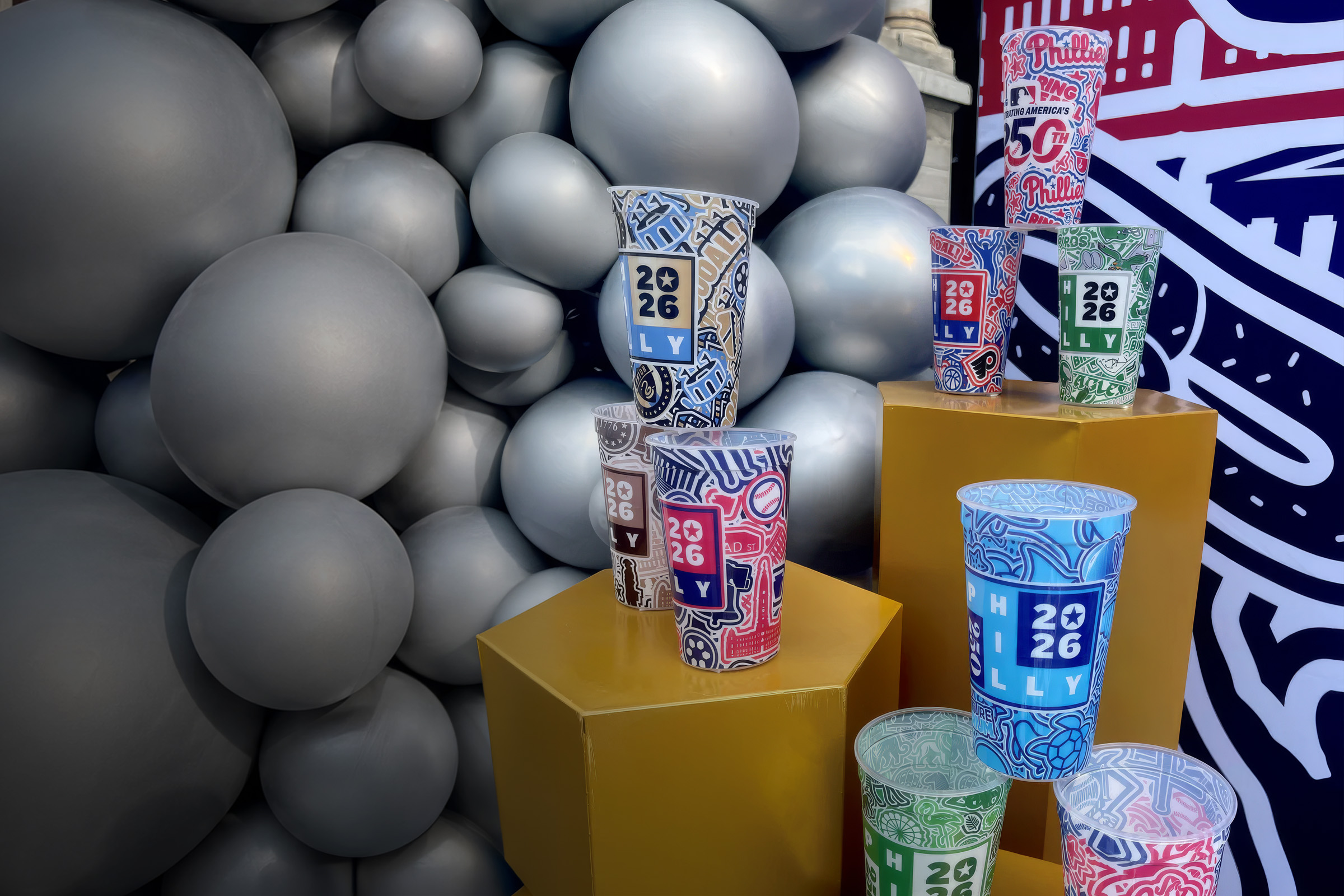 Limited-edition commemorative cups made by Aramark to celebrate America250.