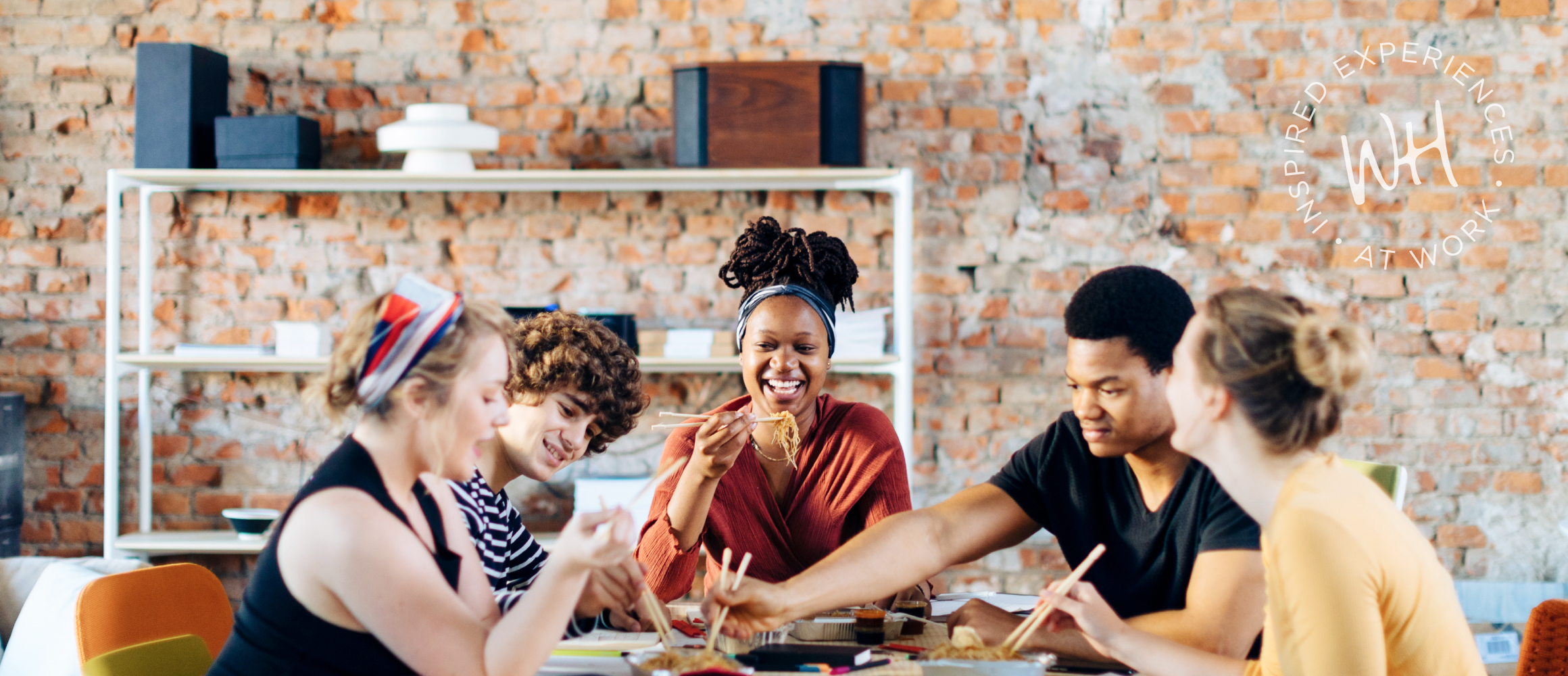 People eating and smiling