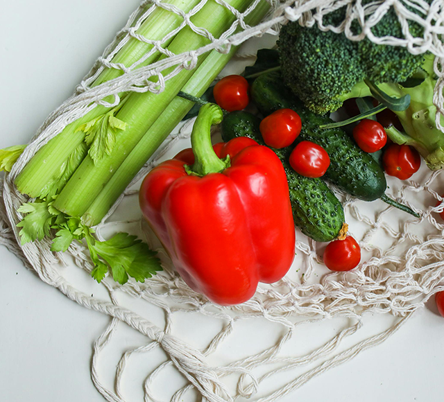 Fresh vegetables in a net.