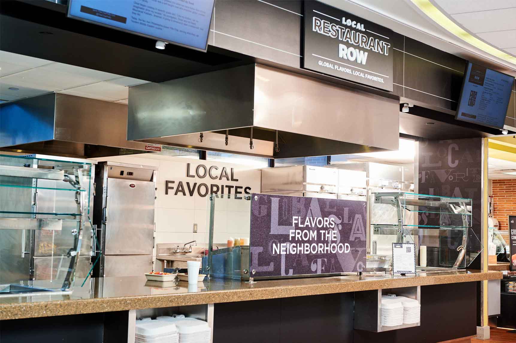 Local Restaurant Row food service station.