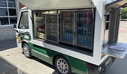 A vending truck with fresh food and drinks.