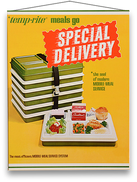 A vintage poster for the Temp-Rite mobile-meal service system.