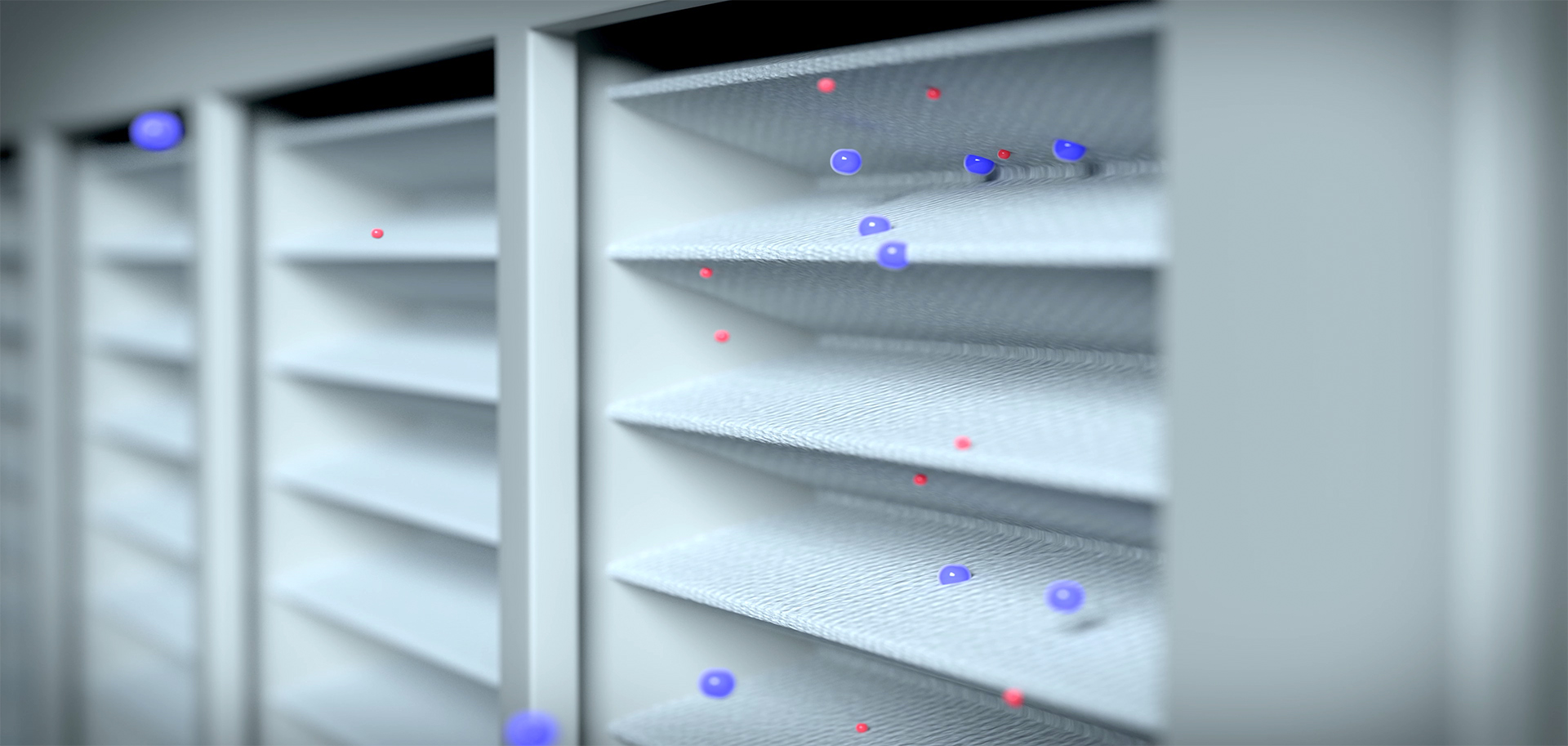 Air filtration vents with illustrated microbes shown flowing through them.