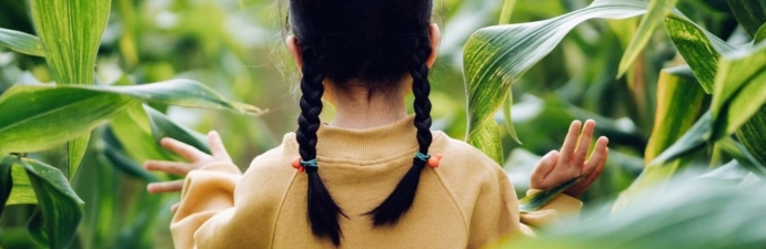A child walking through a field.