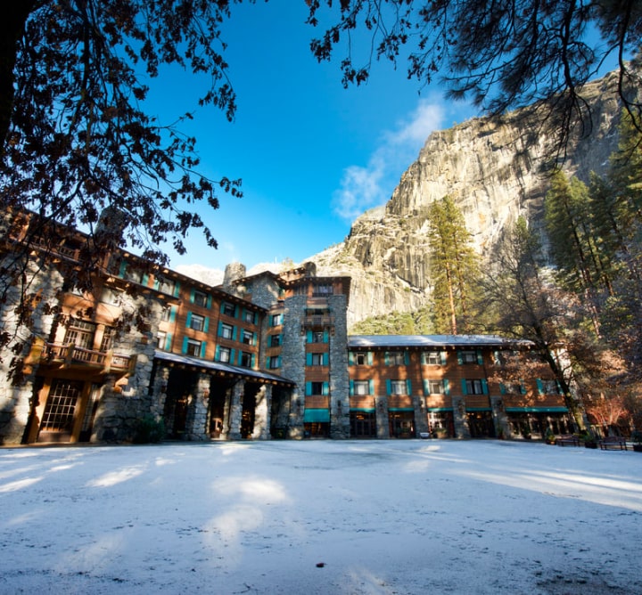 Resort with mountain in background