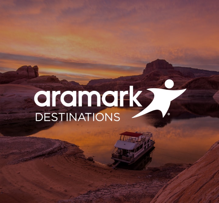 Destinations logo with scenary background