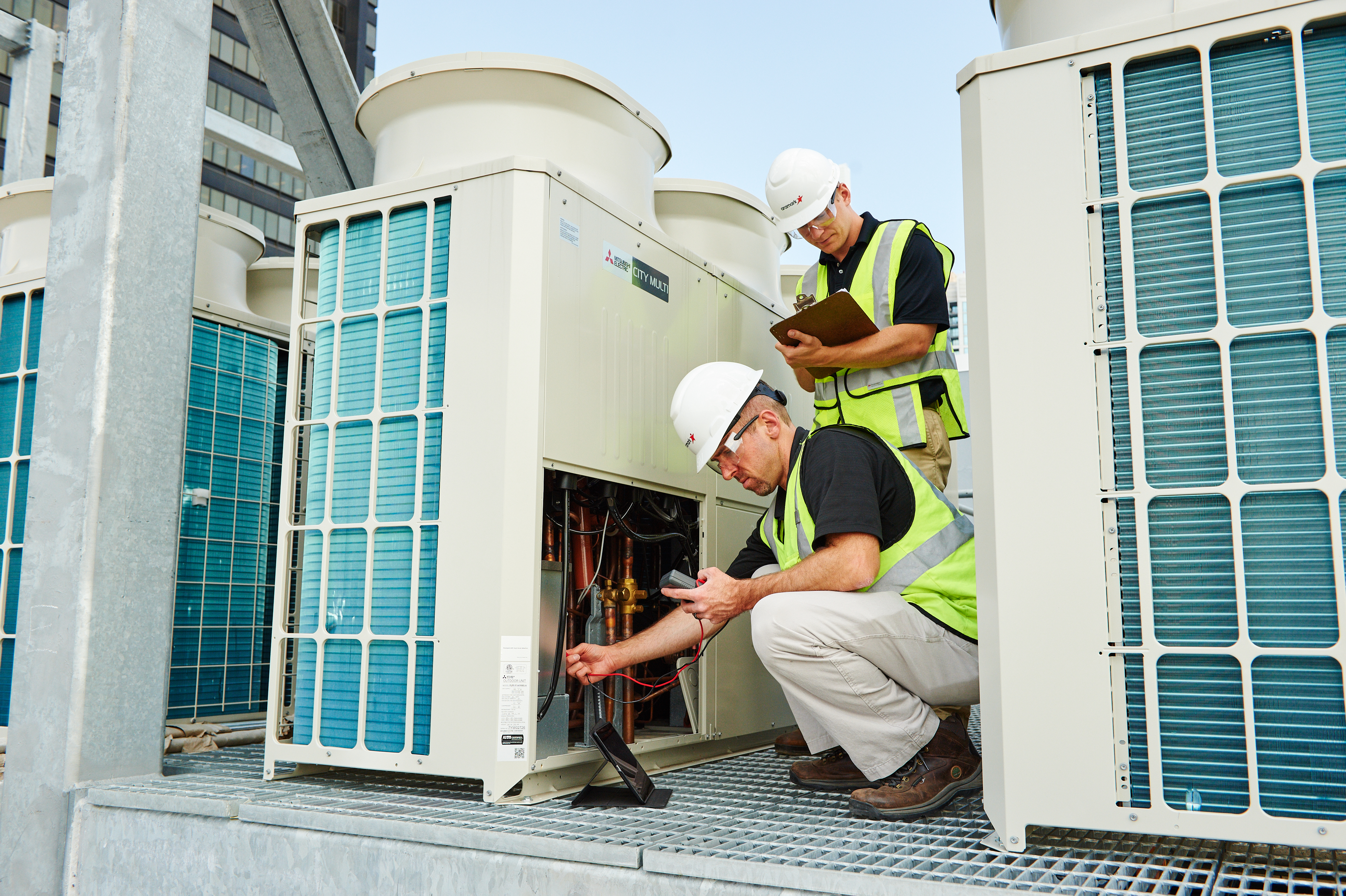Electricians checking power